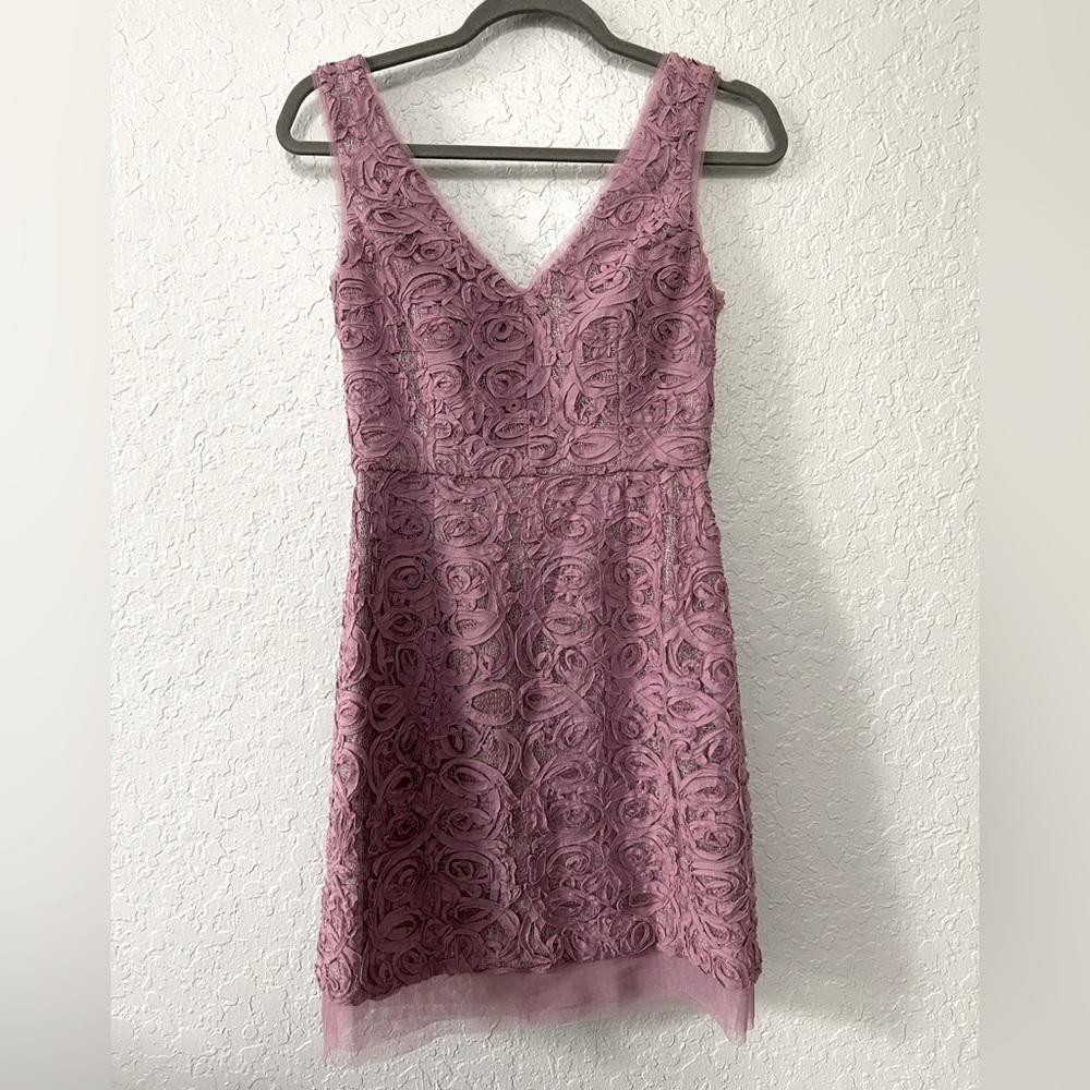 BCBGMaxAzria Dusty Rose Textured V-Neck Cocktail Dress